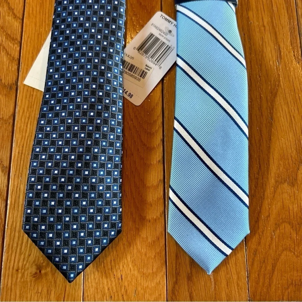 New NWT 2 Boys Navy Blue & White Ties Tommy Hilfiger Striped Izod Dots